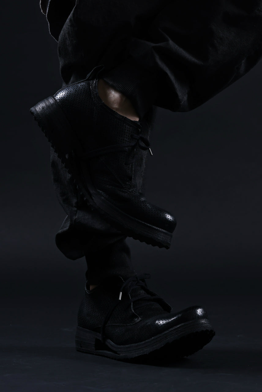 画像をギャラリービューアに読み込む, BORIS BIDJAN SABERI HORSE PUNCHING LEATHER DERBY SHOES / WASHED &amp; HAND-TREATED &quot;SHOE1-SIN&quot; (BLACK)