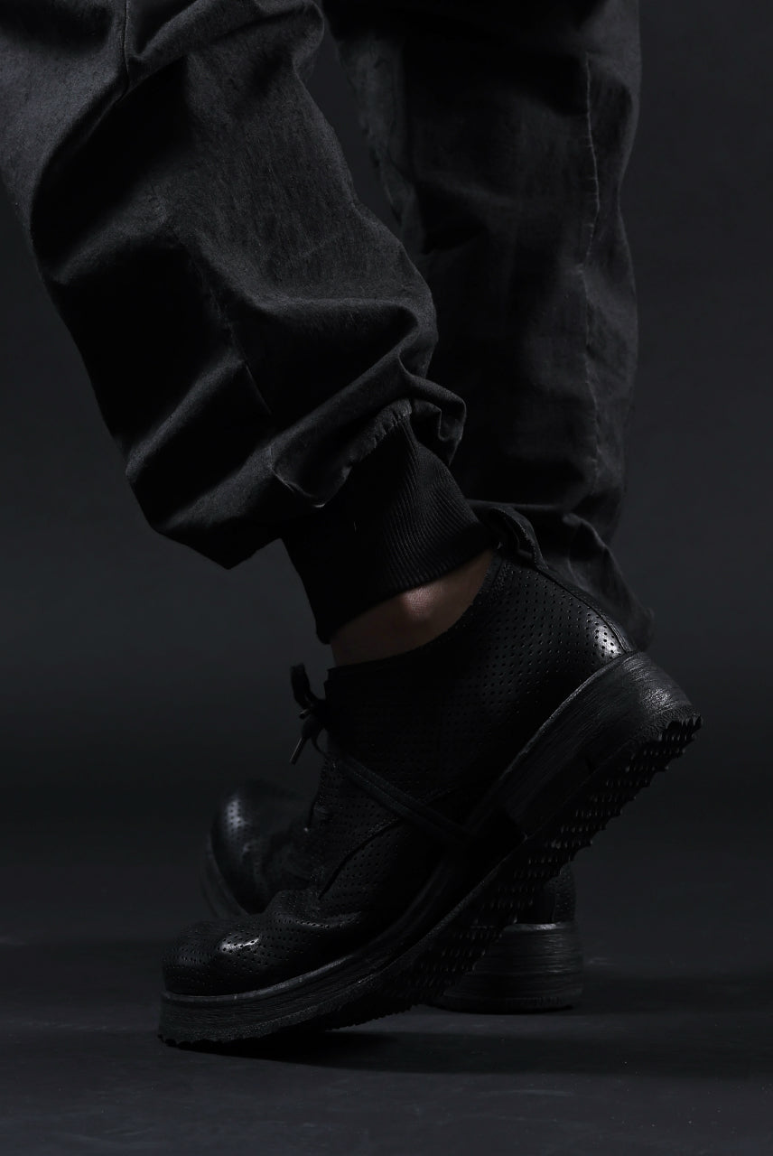 BORIS BIDJAN SABERI HORSE PUNCHING LEATHER DERBY SHOES / WASHED & HAND-TREATED "SHOE1-SIN" (BLACK)