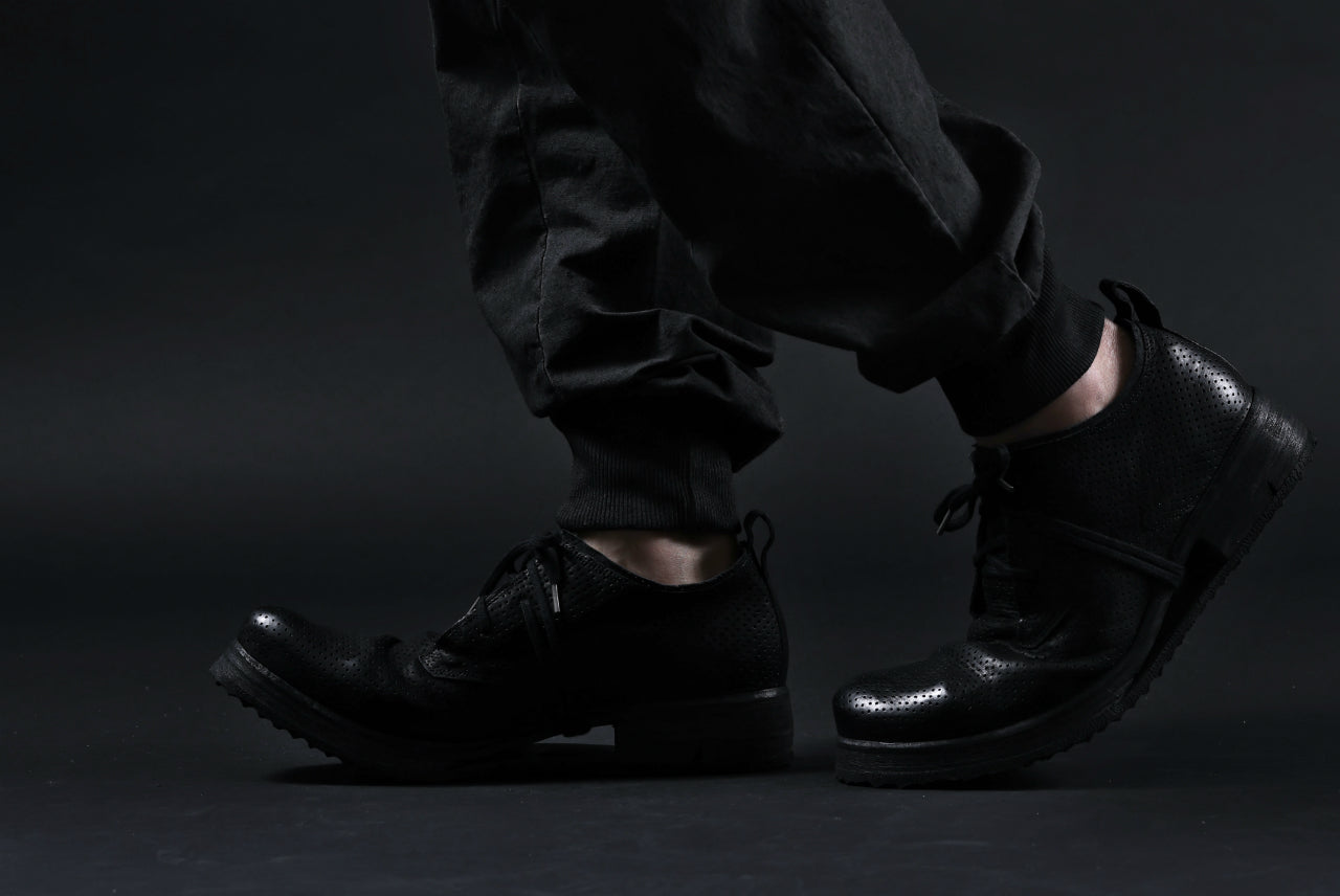 BORIS BIDJAN SABERI HORSE PUNCHING LEATHER DERBY SHOES / WASHED & HAND-TREATED "SHOE1-SIN" (BLACK)