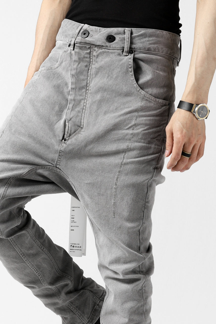 11 BY BORIS BIDJAN SABERI LOW-DROPPED CROTCH BAGGY PANT "P4C-F-1481" (STRETCH DENIM / ICE GREY)