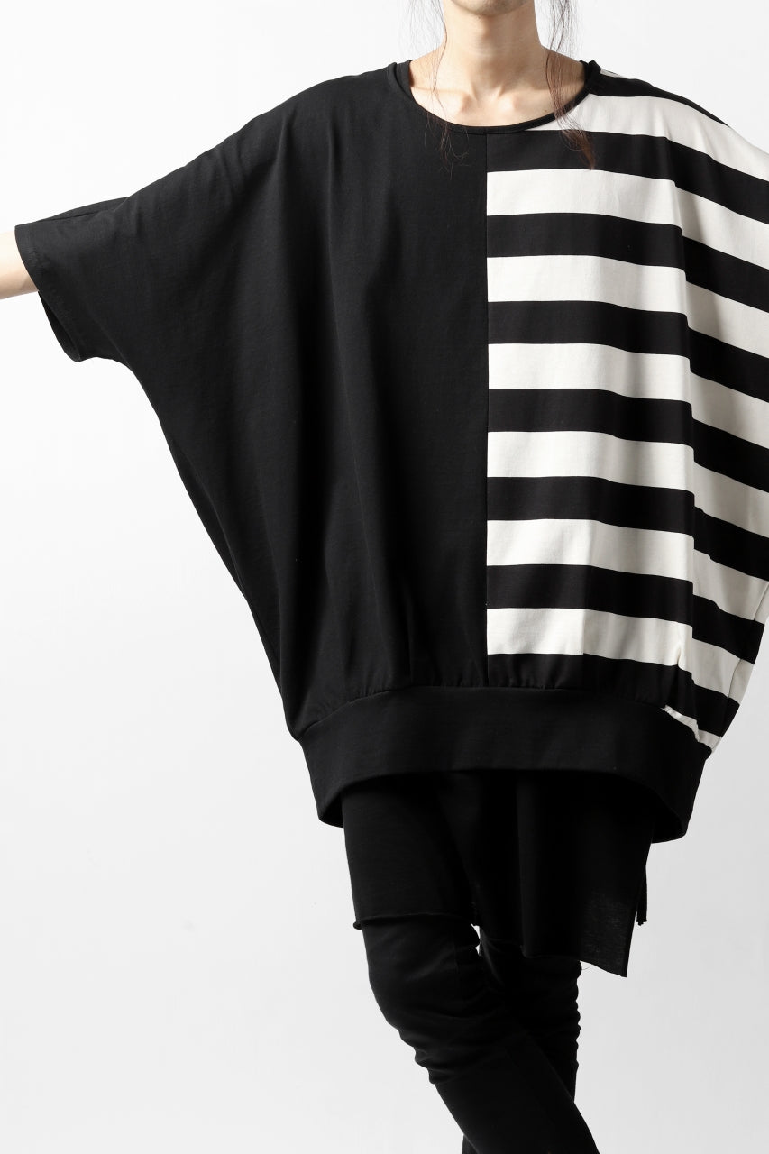 Load image into Gallery viewer, N/07 OVERFIT DOLMAN T-SHIRT / HORIZONTAL PANELED (BLACK×IVORY)