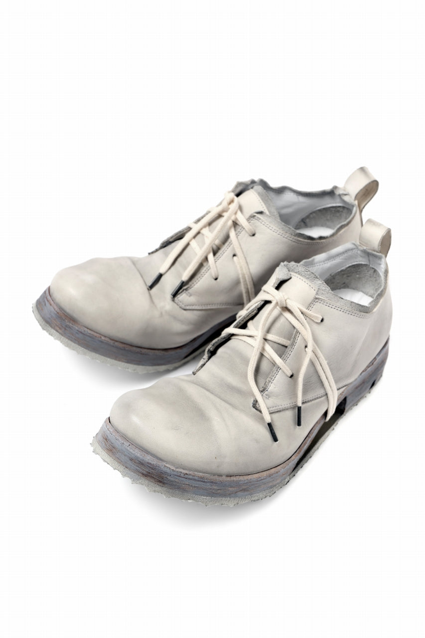 BORIS BIDJAN SABERI HORSE LEATHER DERBY SHOES / WASHED & HAND-TREATED "SHOE1" (LIGHT GREY)