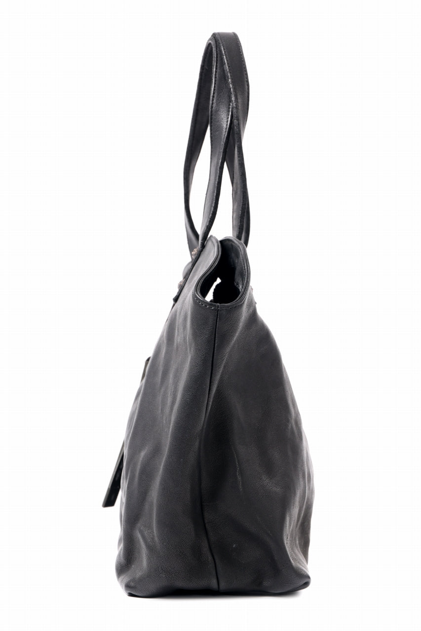 BACKLASH THE LINE OBJECT DYED TOTE BAG / GUIDI CAMEL + KANGAROO LEATHER with. SV925 (BLACK)