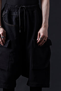 Load image into Gallery viewer, MASSIMO SABBADIN LOW CLOTCH SWEAT SHORTS wt. VINTAGE DENIM APP. (full black)