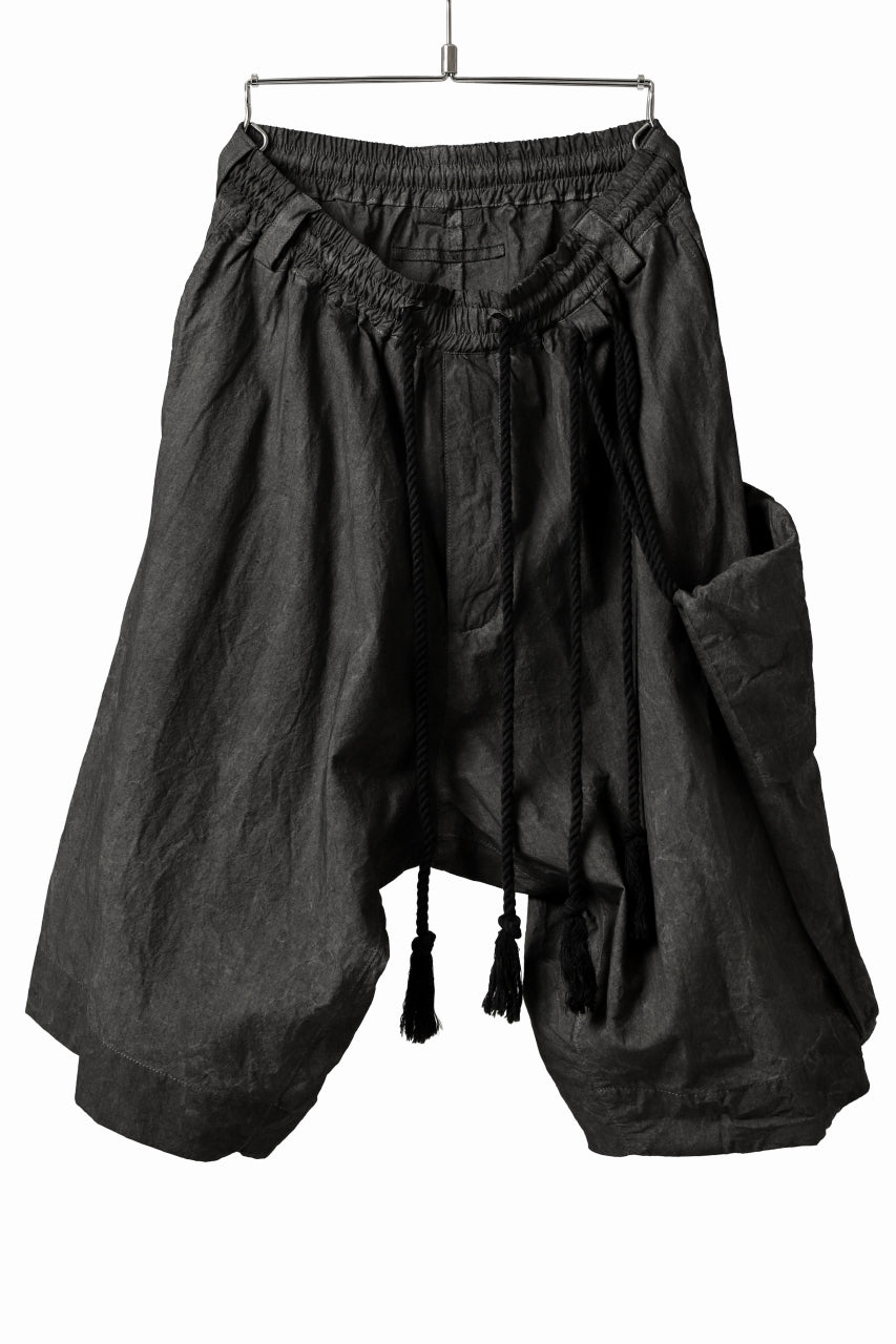 _vital drop crotch shorts with hanging pocket / (DEEP SUMI DYED