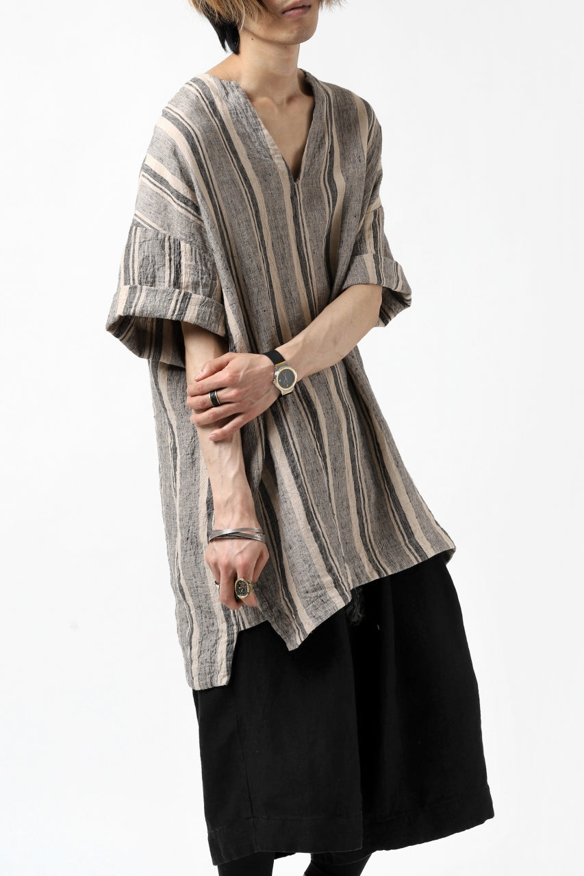 _vital exclusive minimal tunica tops / antique random stripe linen (BEIGE x BLACK)