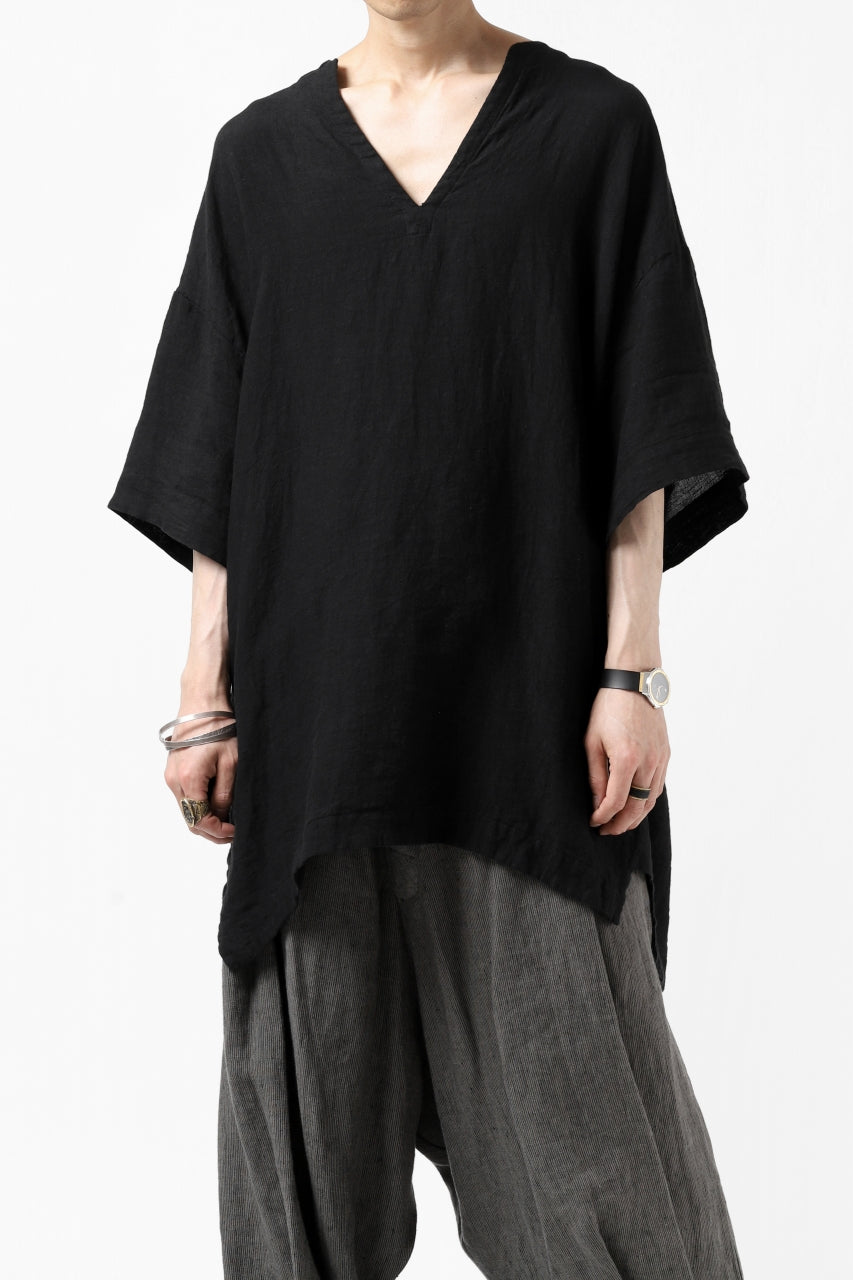 _vital exclusive collarless pullover shirt / linen (BLACK #2)