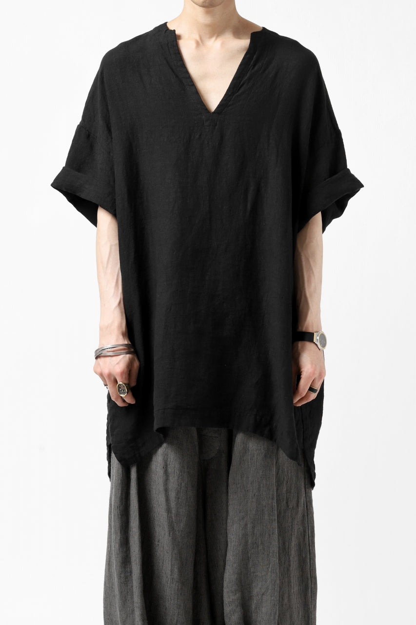 Load image into Gallery viewer, _vital exclusive collarless pullover shirt / linen (BLACK #2)