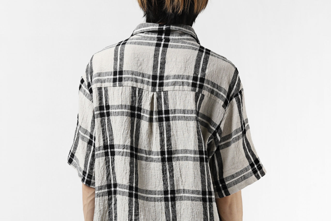 _vital short sleeve coverall shirt / linen-plaid (BLACK x BEIGE)