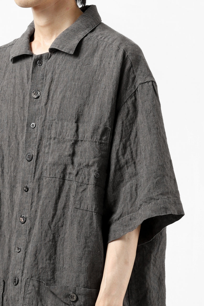 _vital short sleeve coverall shirt / thin stripe linen (GREY)