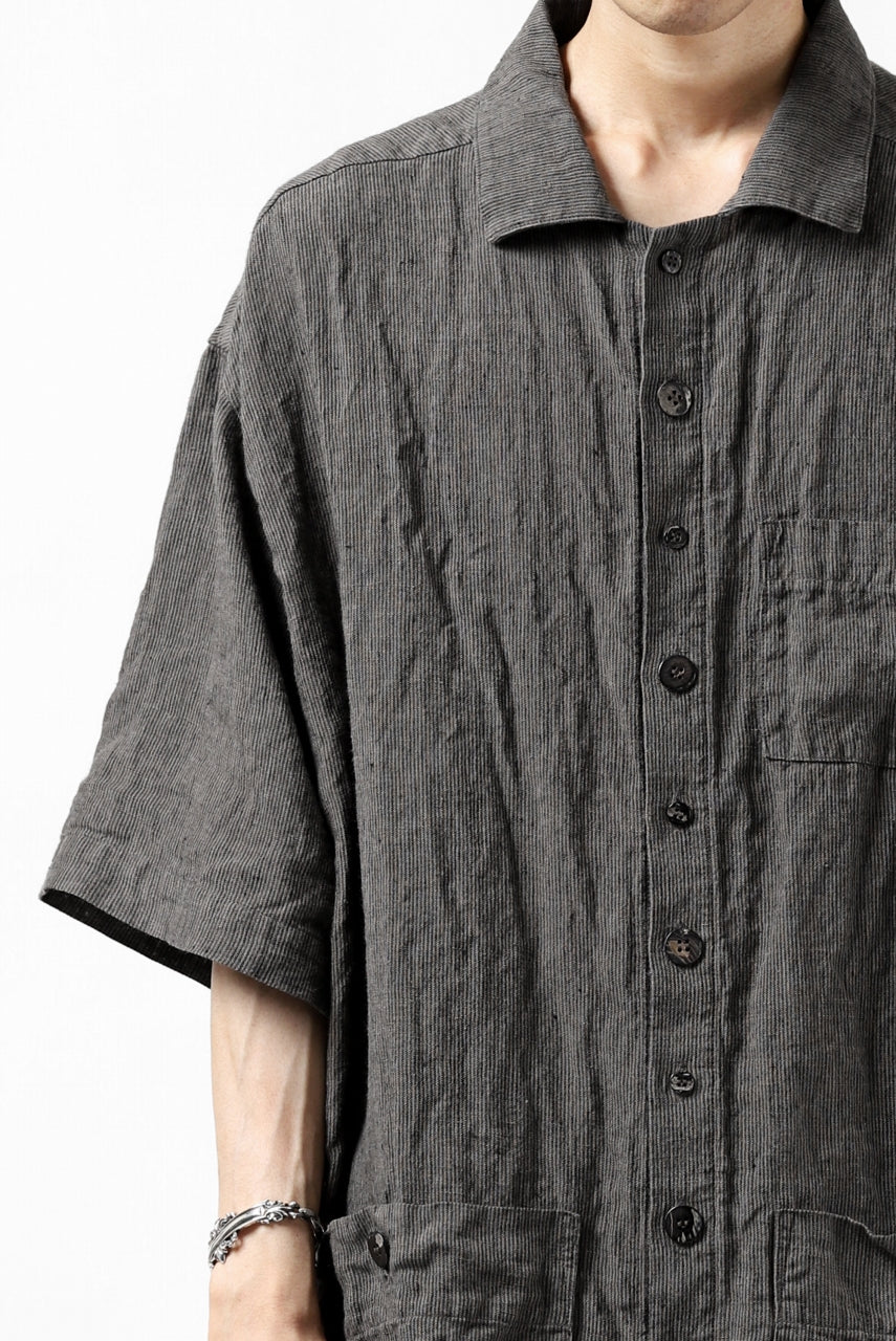 画像をギャラリービューアに読み込む, _vital short sleeve coverall shirt / thin stripe linen (GREY)