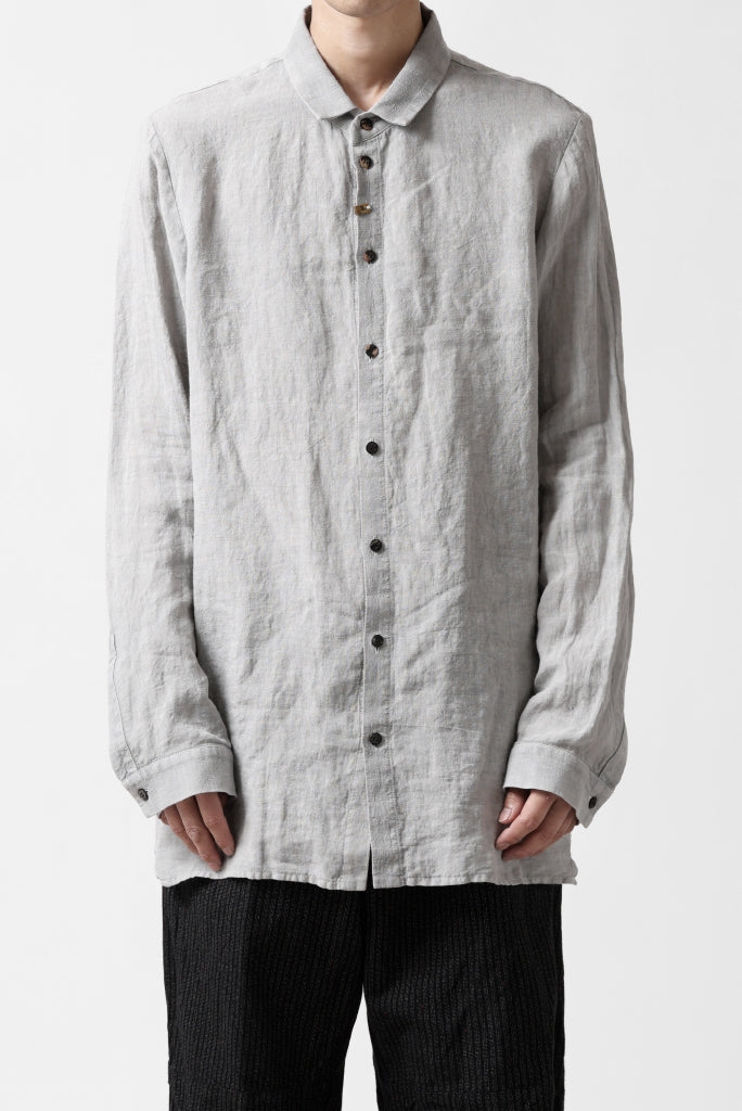 _vital button fly front shirt / sumi dyed organic linen (LIGHT GREY)