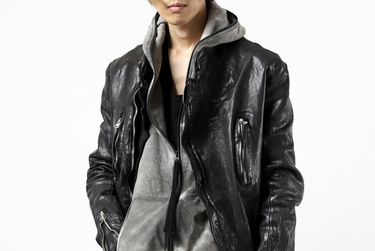 ISAMU KATAYAMA BACKLASH xx incarnation DOUBLE BREASTED ZIPPER BLOUSON / JAPAN CALF LEATHER (OBJECT DYED BLACK)