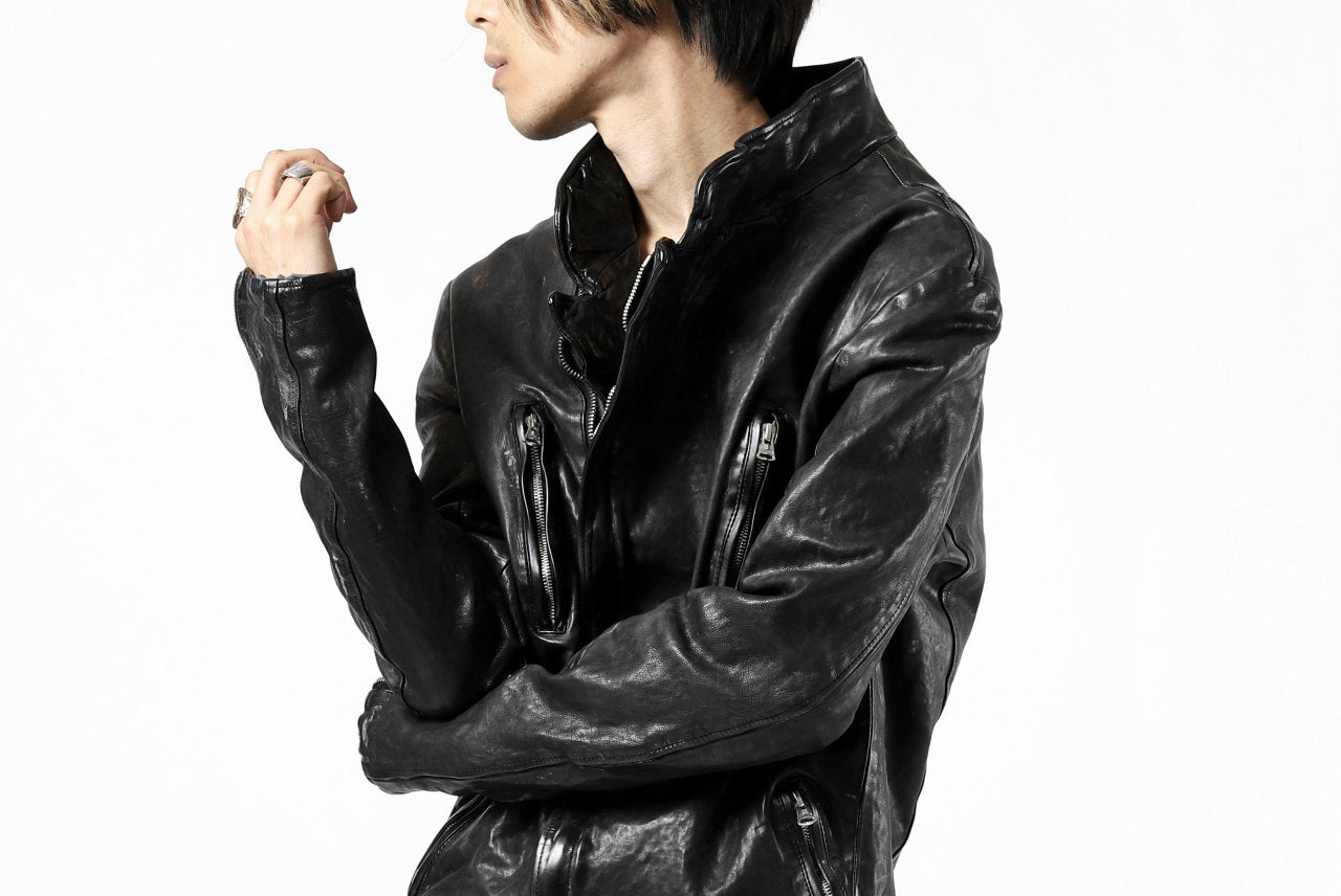 ISAMU KATAYAMA BACKLASH xx incarnation DOUBLE BREASTED ZIPPER BLOUSON / JAPAN CALF LEATHER (OBJECT DYED BLACK)