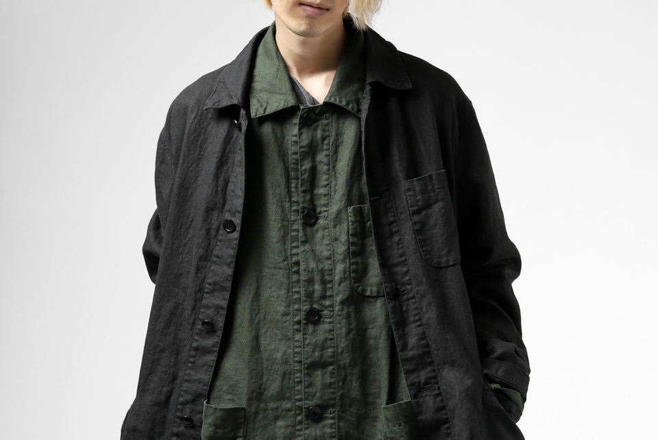 Load image into Gallery viewer, ISAMU KATAYAMA BACKLASH WORK COAT / GARMENT NATURAL DYED LINEN (SUMI)