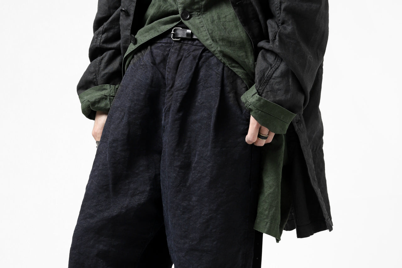 ISAMU KATAYAMA BACKLASH TAPERED TROUSERS / GARMENT NATURAL DYED LINEN CANVAS (INDIGO)