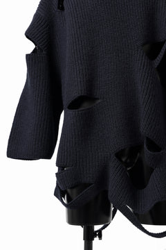Load image into Gallery viewer, Y&#39;s ONE SIDE RIDGE SLASH CUT KNIT PULL OVER / 5G WOOL (NAVY)