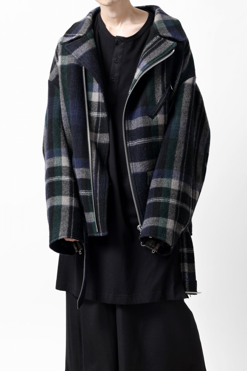 Y's OVER SIZED W RIDERS JACKET / BRANKET CHECK WOOL (BLACK)
