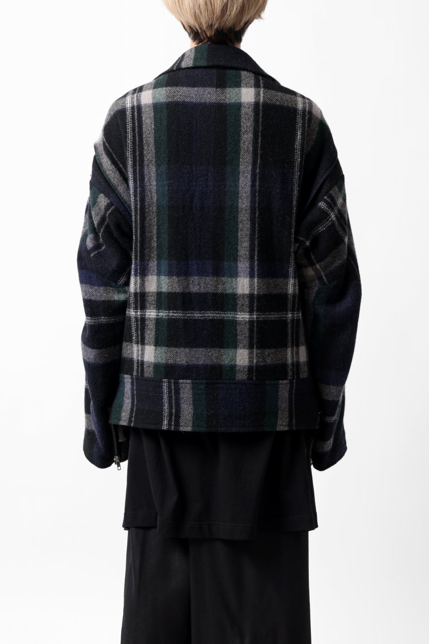 Y's OVER SIZED W RIDERS JACKET / BRANKET CHECK WOOL (BLACK)
