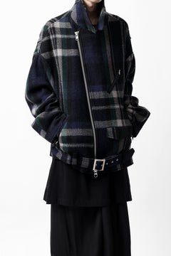 Load image into Gallery viewer, Y&#39;s OVER SIZED W RIDERS JACKET / BRANKET CHECK WOOL (BLACK)