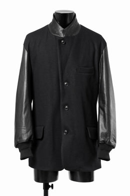 Y's BANG ON! No.176 WOOL MELTON SMOOTH + COW LEATHER 2-STEP RIB JACKET (BLACK)