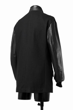 Load image into Gallery viewer, Y&#39;s BANG ON! No.176 WOOL MELTON SMOOTH + COW LEATHER 2-STEP RIB JACKET (BLACK)