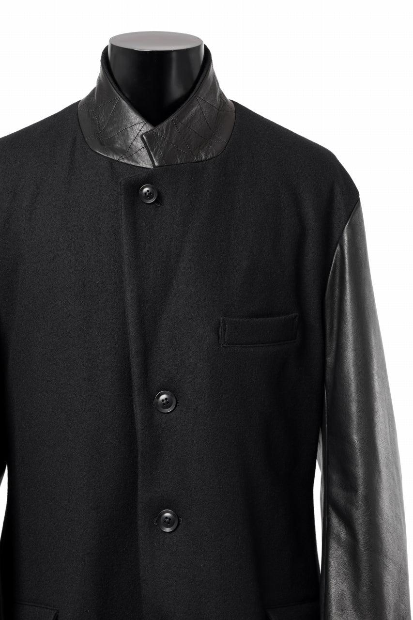 Y's BANG ON! No.176 WOOL MELTON SMOOTH + COW LEATHER 2-STEP RIB JACKET (BLACK)