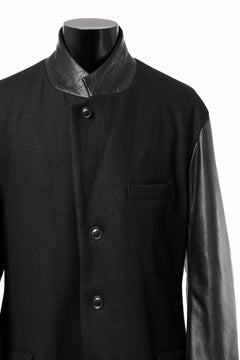 Load image into Gallery viewer, Y&#39;s BANG ON! No.176 WOOL MELTON SMOOTH + COW LEATHER 2-STEP RIB JACKET (BLACK)