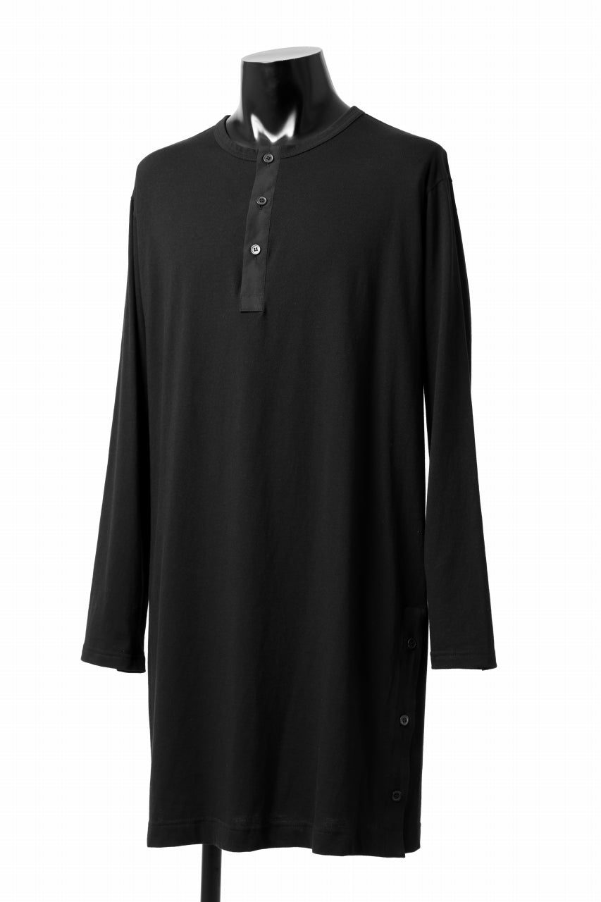 Y's BANG ON! No.169 HENLEY NECK LONG TOPS / 28G BASIC COTTON JERSEY (BLACK)