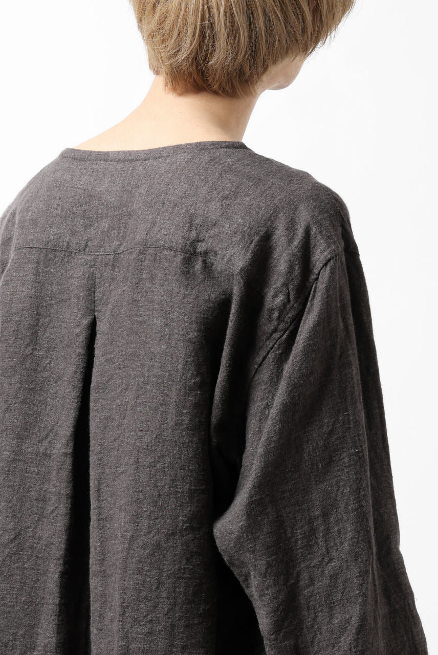 YUTA MATSUOKA exclusive round neck shirt / brushed linen canvas (brown)