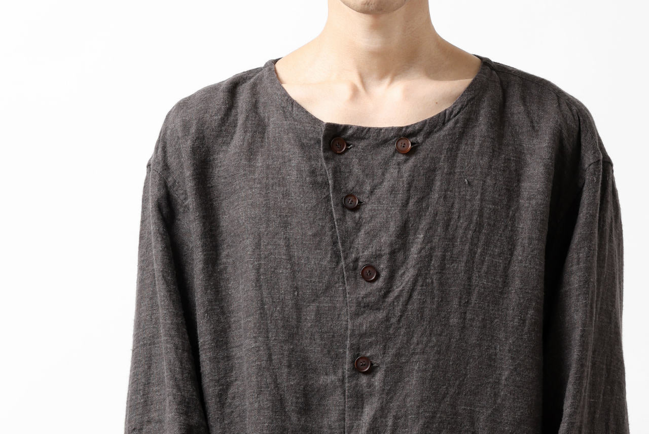 YUTA MATSUOKA exclusive round neck shirt / brushed linen canvas (brown)
