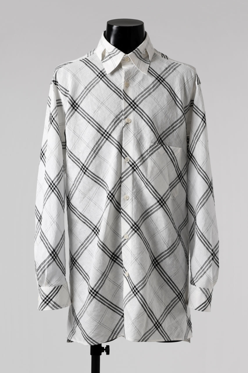 Y's BANG ON! No.143 HOLLOW COLLAR SHIRT / DIAGONAL PLAID (OFF WHITE)