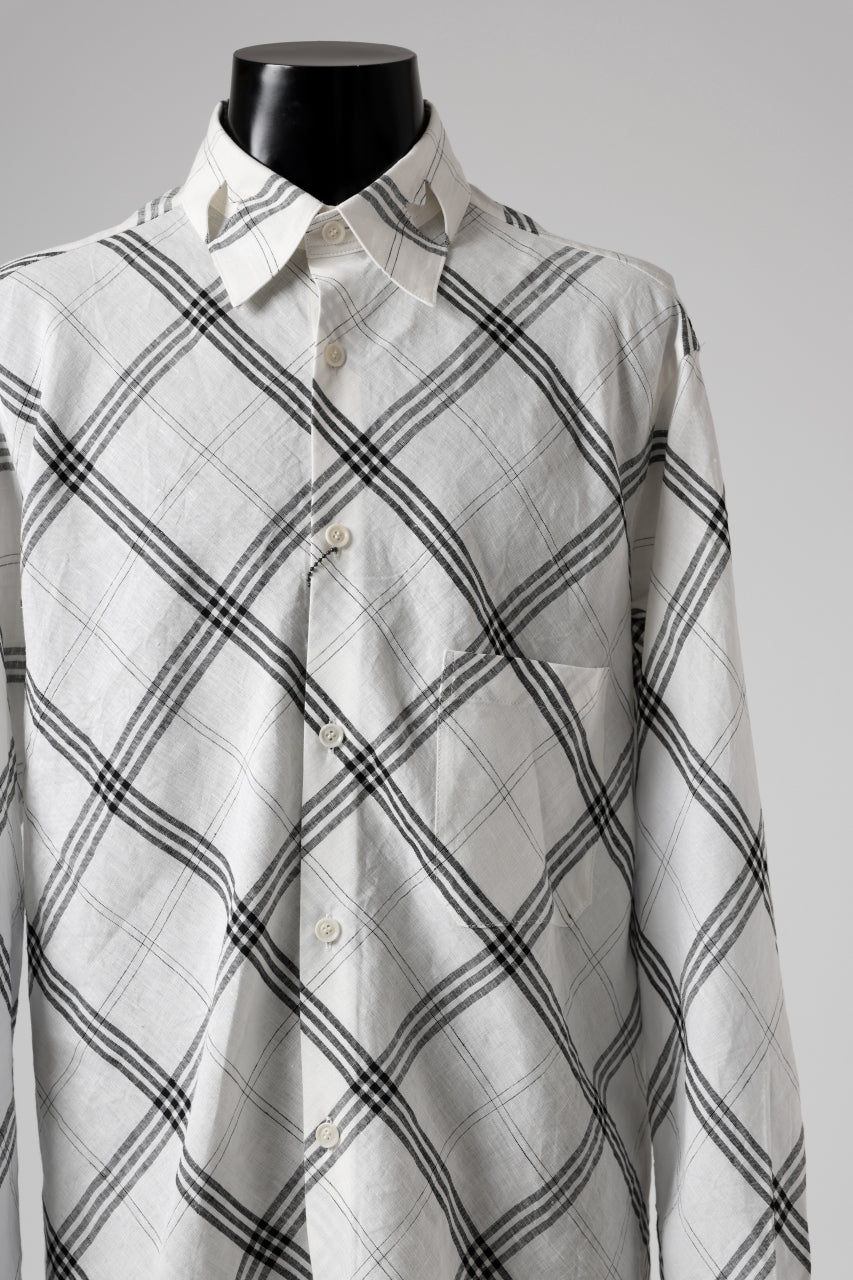 Y's BANG ON! No.143 HOLLOW COLLAR SHIRT / DIAGONAL PLAID (OFF WHITE)