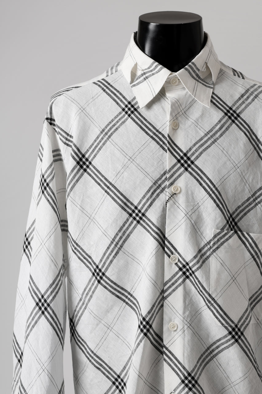 Y's BANG ON! No.143 HOLLOW COLLAR SHIRT / DIAGONAL PLAID (OFF WHITE)