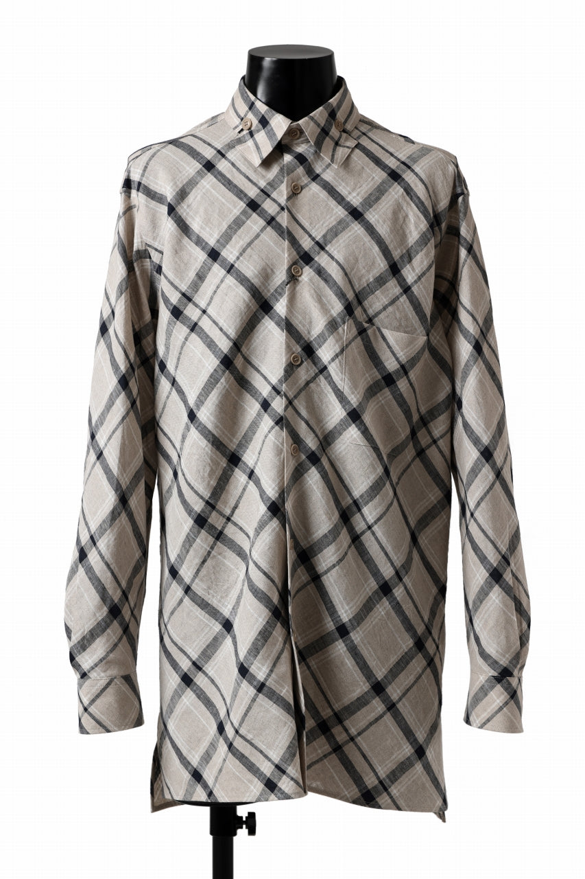 画像をギャラリービューアに読み込む, Y&#39;s BANG ON! No.144 HOLLOW COLLAR SHIRT / DIAGONAL PLAID (BEIGE)