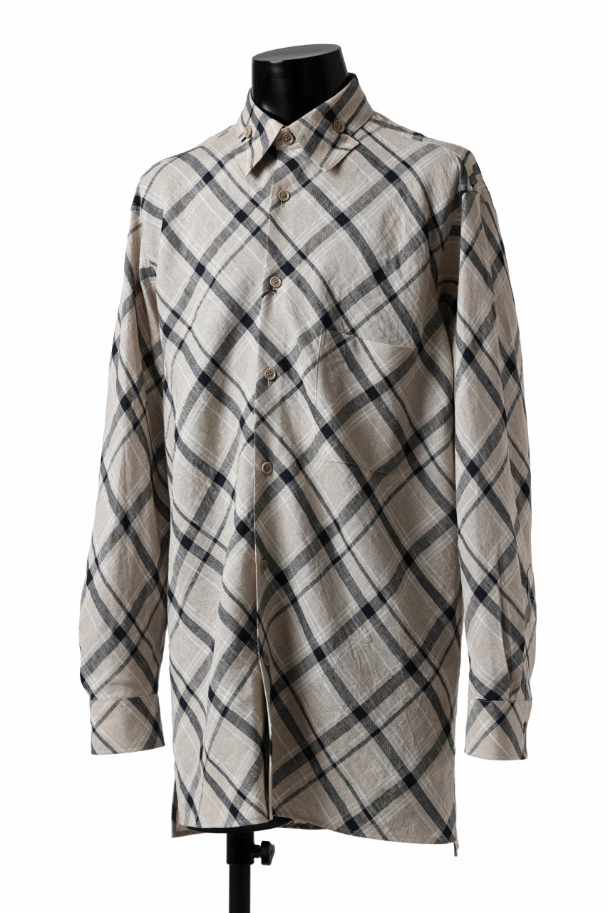 Y's BANG ON! No.144 HOLLOW COLLAR SHIRT / DIAGONAL PLAID (BEIGE)