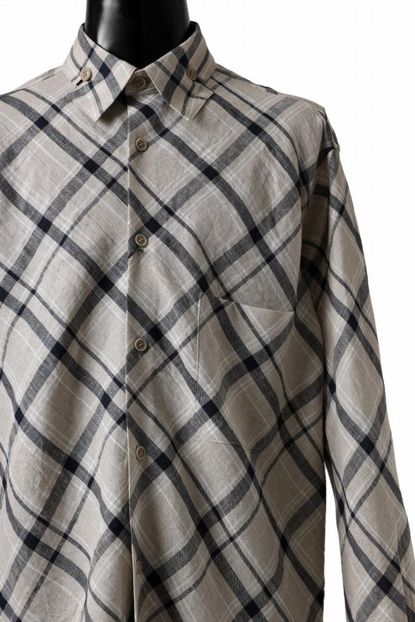 Y's BANG ON! No.144 HOLLOW COLLAR SHIRT / DIAGONAL PLAID (BEIGE)