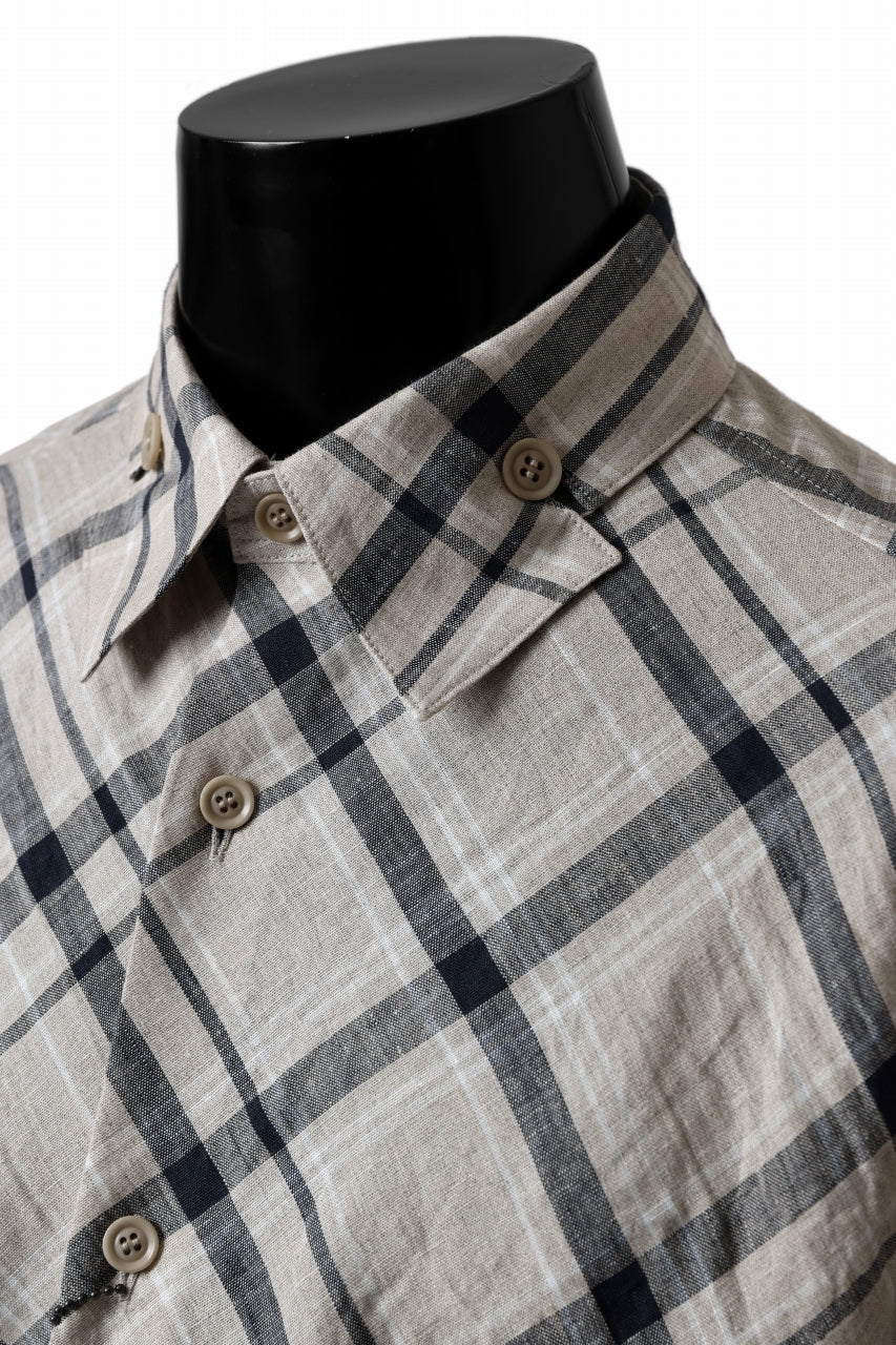 Y's BANG ON! No.144 HOLLOW COLLAR SHIRT / DIAGONAL PLAID (BEIGE)