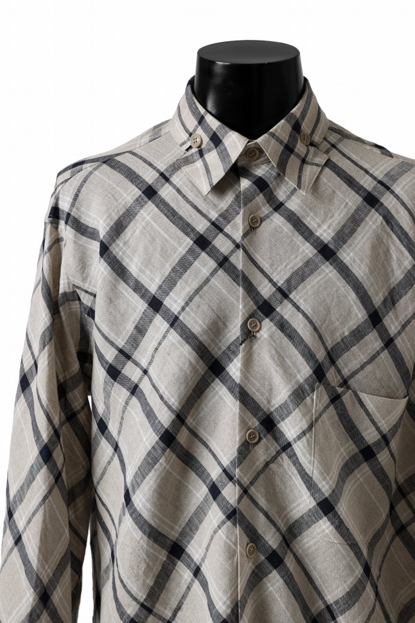 Y's BANG ON! No.144 HOLLOW COLLAR SHIRT / DIAGONAL PLAID (BEIGE)