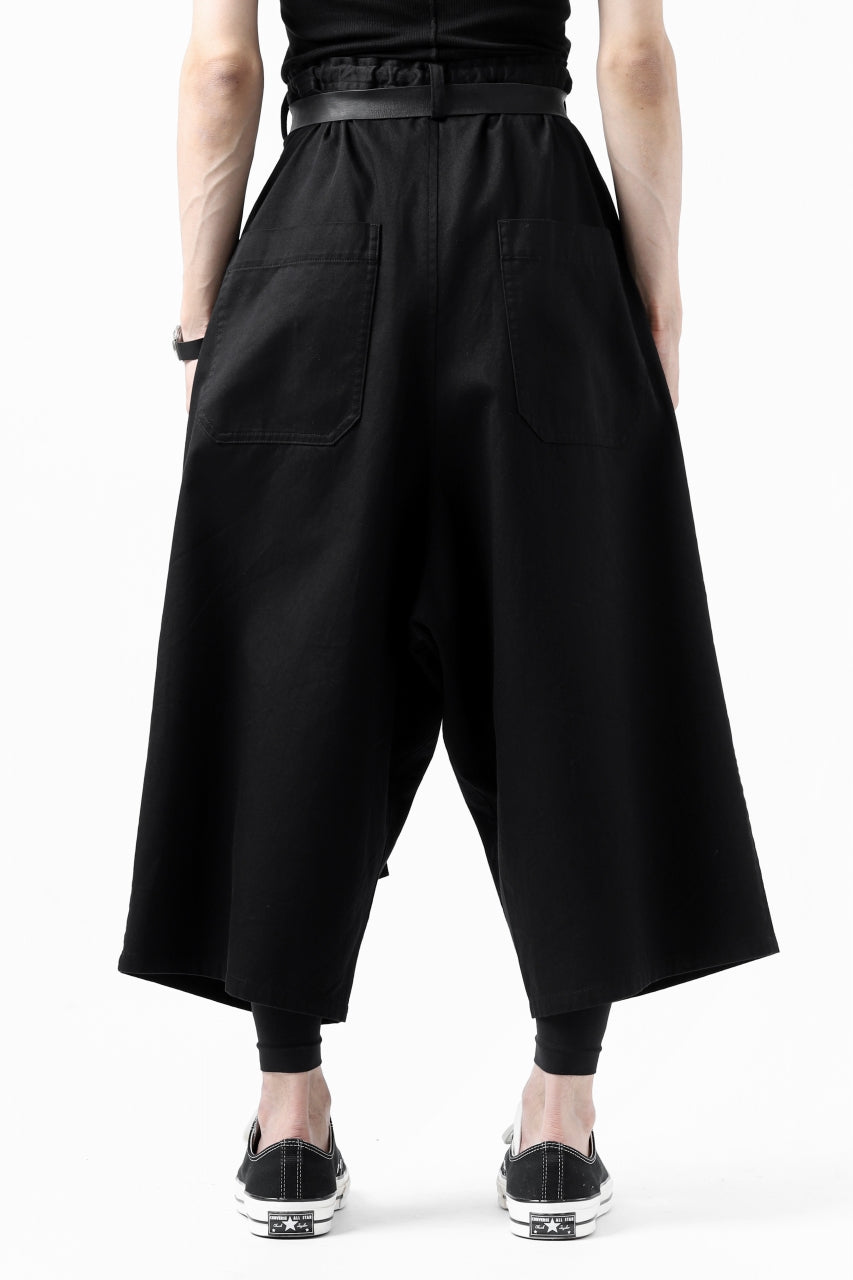 Y's WIDE SARROUEL CROPPED PANTS / SOFT TWILL (BLACK)