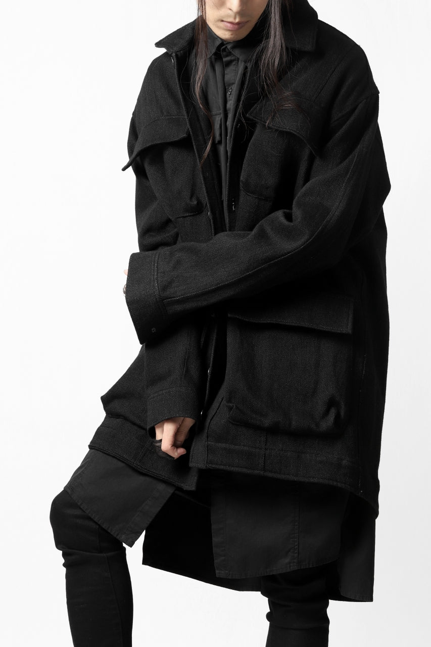 A.F ARTEFACT MILITARY LONG SHIRT / TYPEWRITTER CLOTH (REACTIVE DYED BLACK)