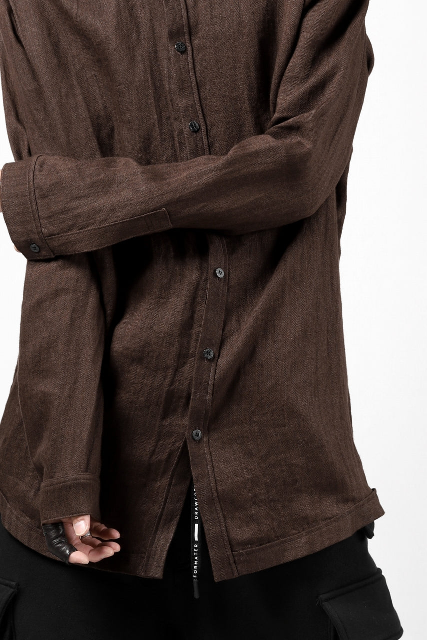 A.F ARTEFACT CLASSIC LONG SLEEVE SHIRT / HERRINGBONE LINEN (BROWN)