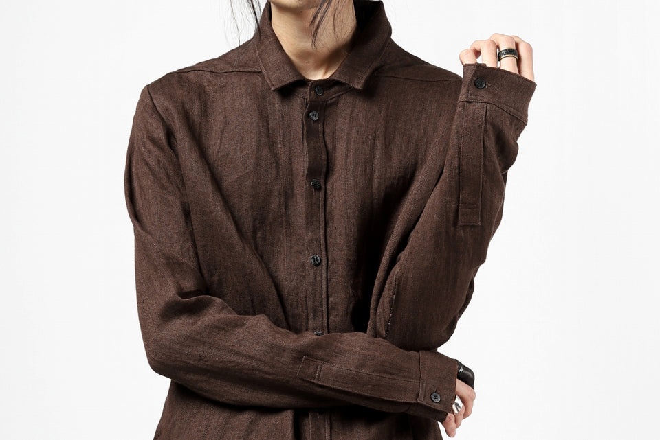 画像をギャラリービューアに読み込む, A.F ARTEFACT CLASSIC LONG SLEEVE SHIRT / HERRINGBONE LINEN (BROWN)