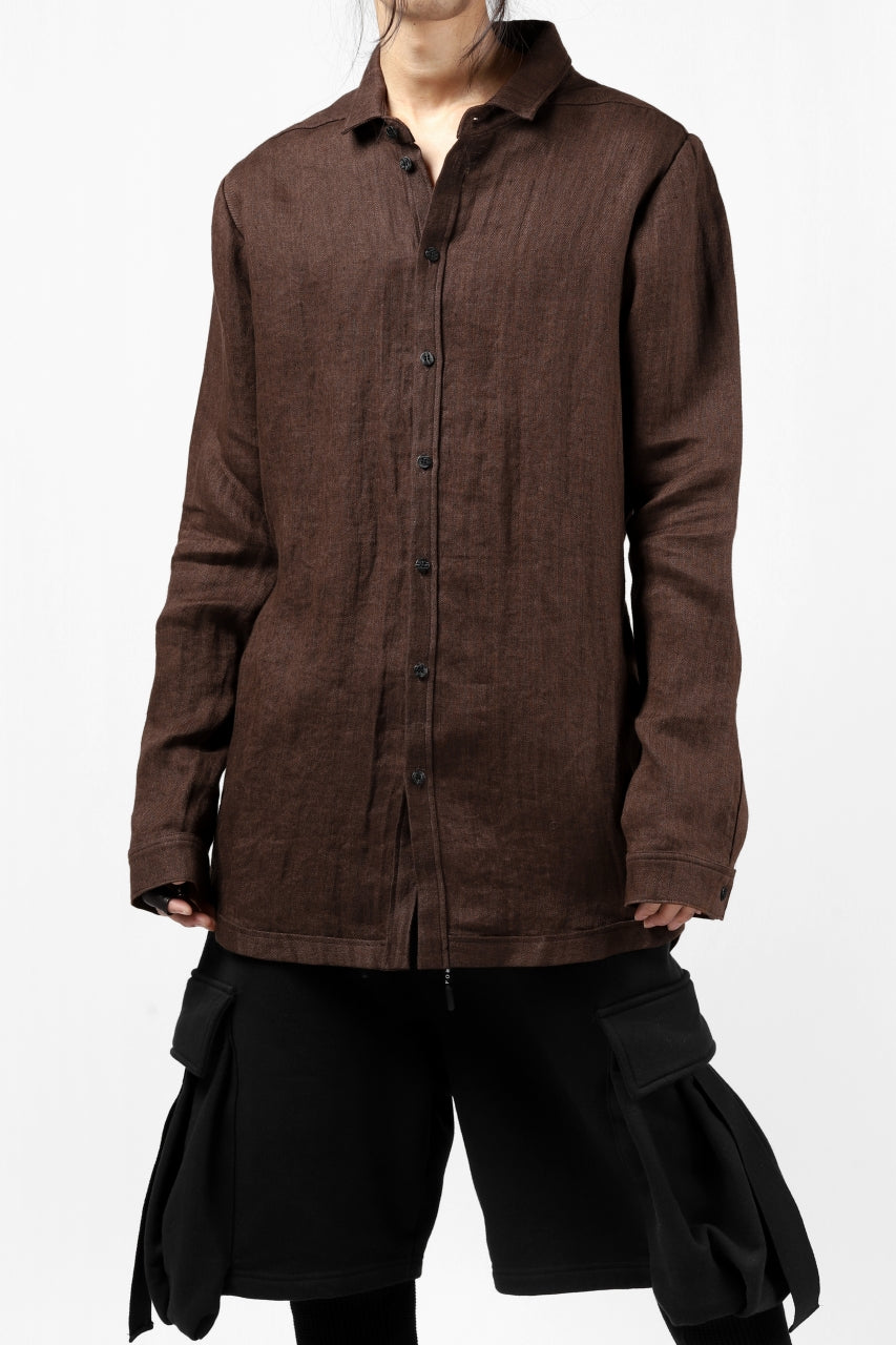 A.F ARTEFACT CLASSIC LONG SLEEVE SHIRT / HERRINGBONE LINEN (BROWN)