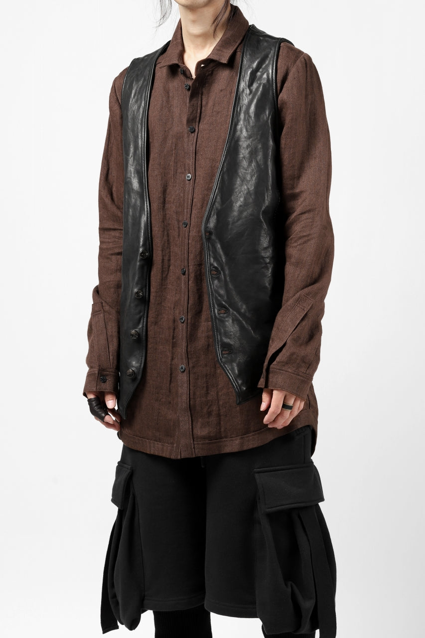 A.F ARTEFACT CLASSIC LONG SLEEVE SHIRT / HERRINGBONE LINEN (BROWN)