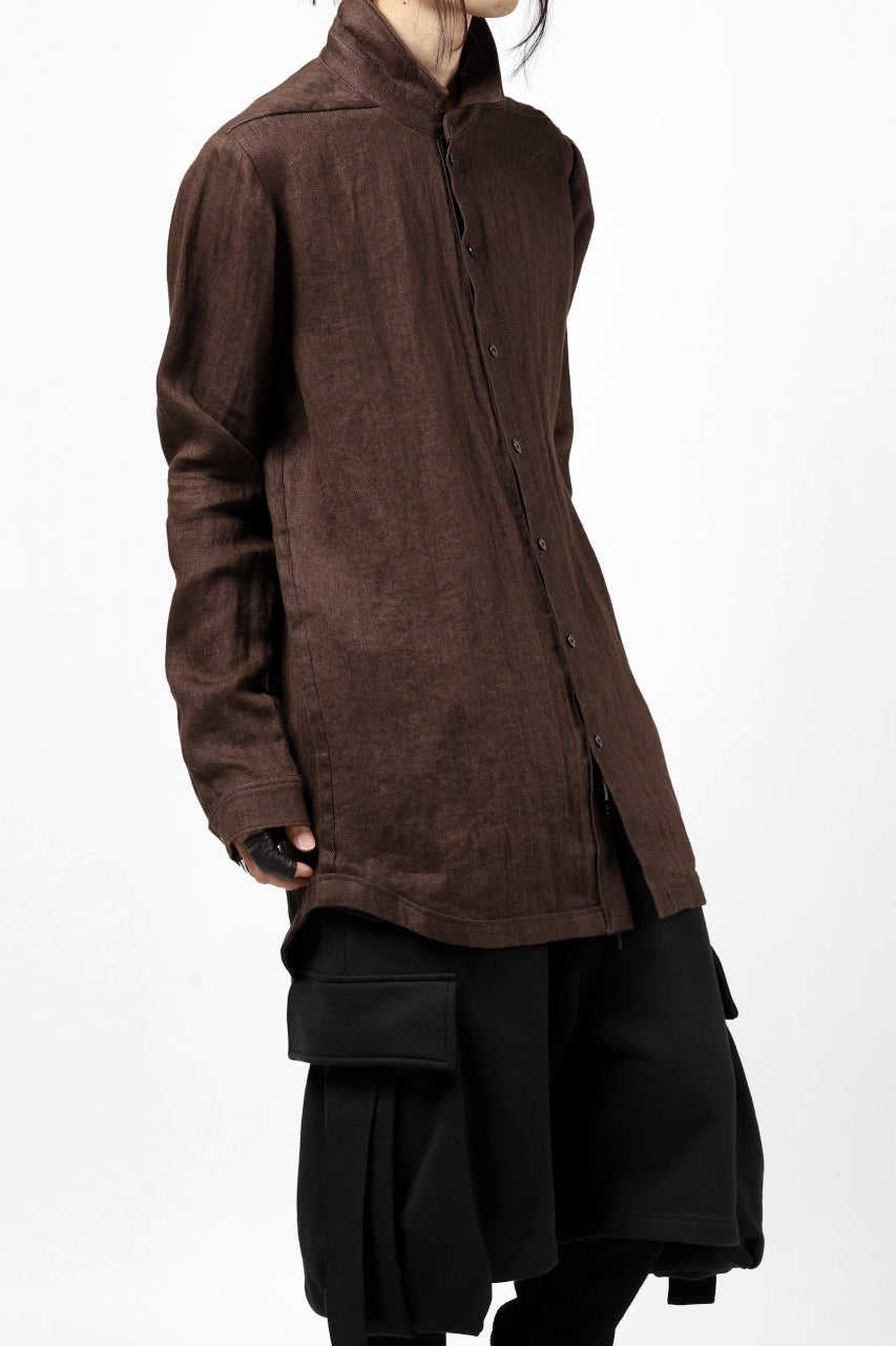 Load image into Gallery viewer, A.F ARTEFACT CLASSIC LONG SLEEVE SHIRT / HERRINGBONE LINEN (BROWN)