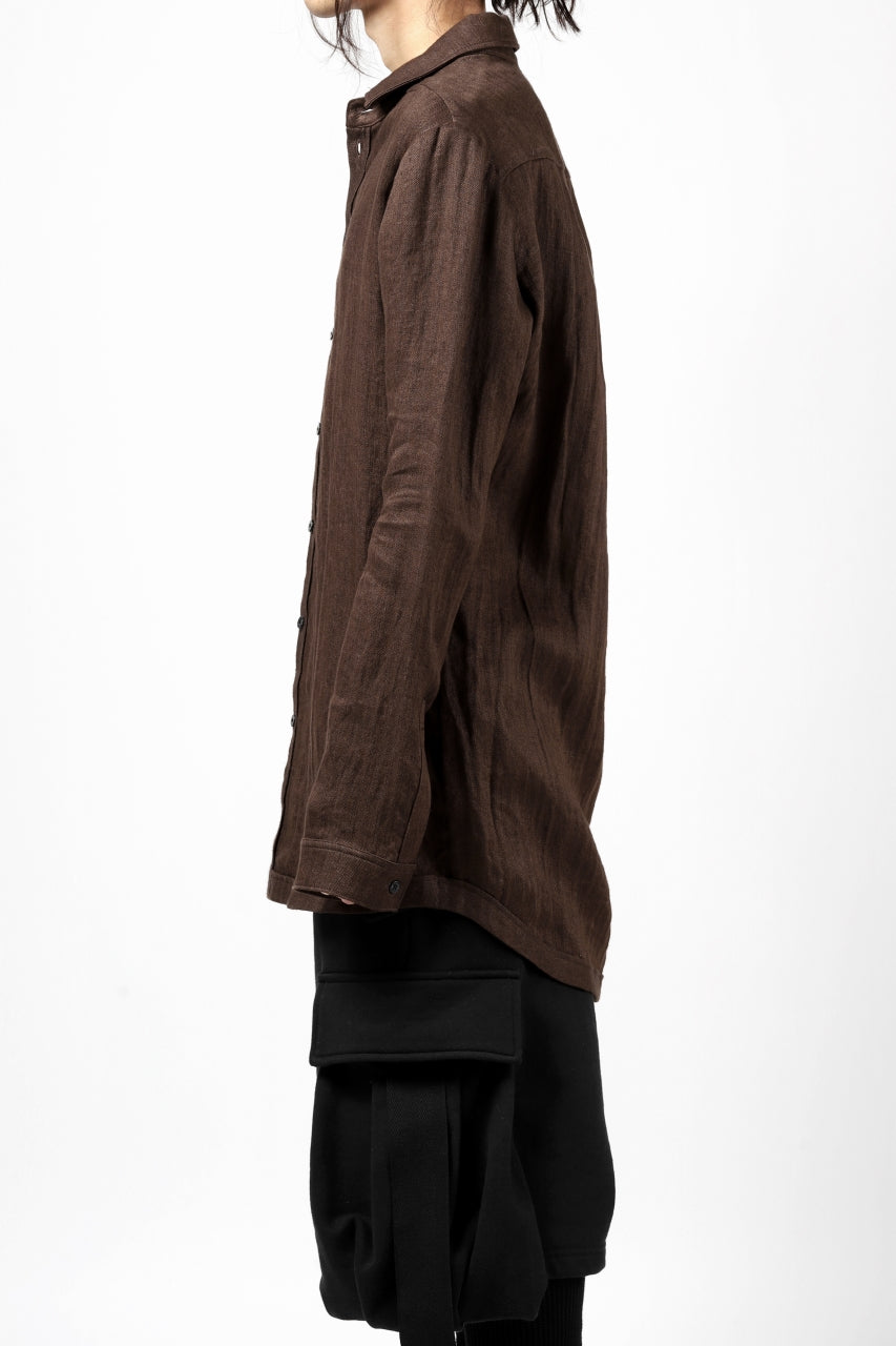 A.F ARTEFACT CLASSIC LONG SLEEVE SHIRT / HERRINGBONE LINEN (BROWN)