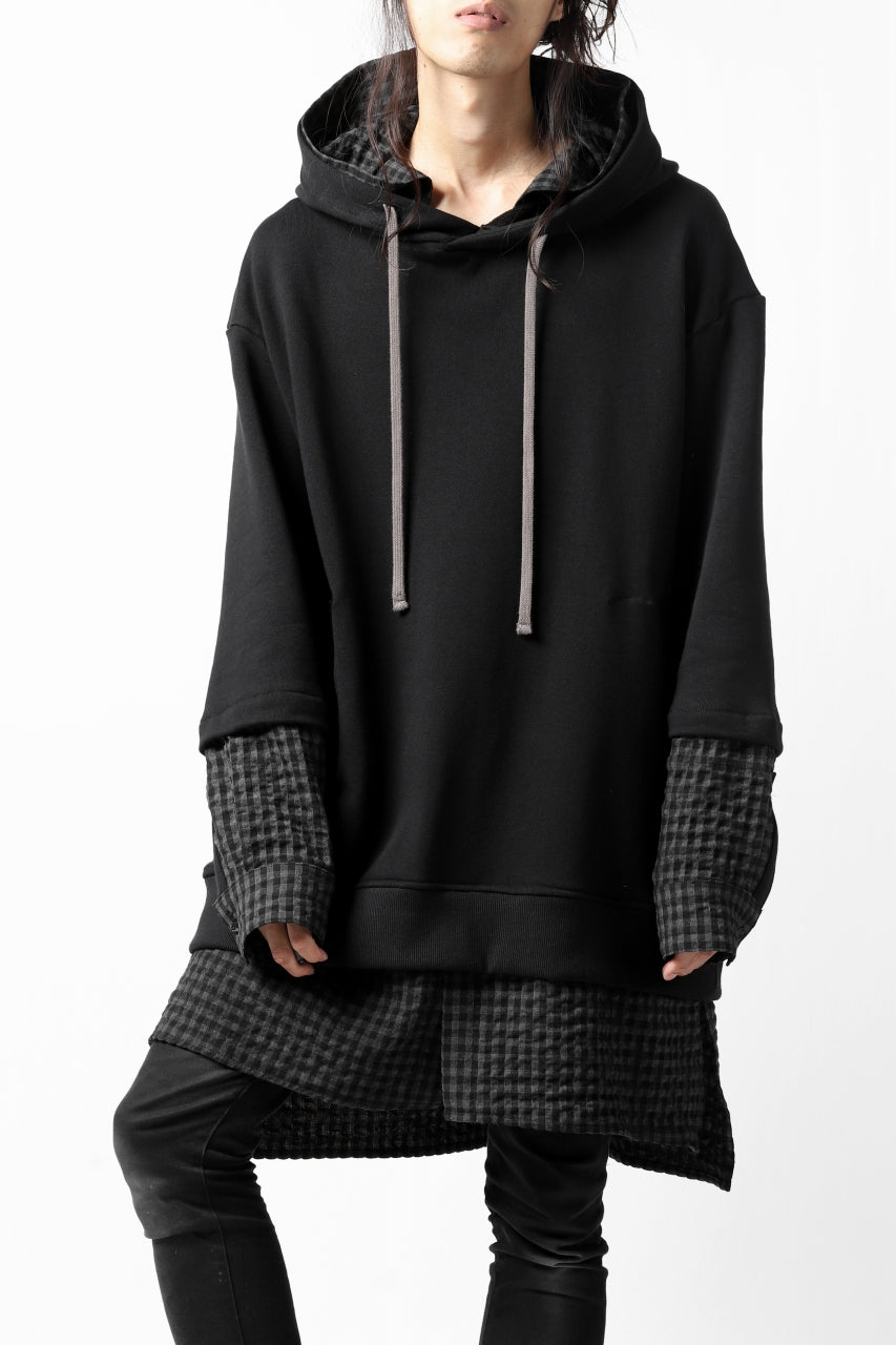 A.F ARTEFACT COMBINATION SWEAT SHIRT HOODIE (BLACK x GREY CHECK)