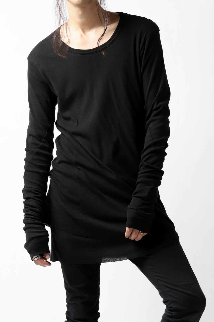 A.F ARTEFACT DOUBLE LAYERED LONG TOPS / SOFT GAUZE LJ (BLACK)の 