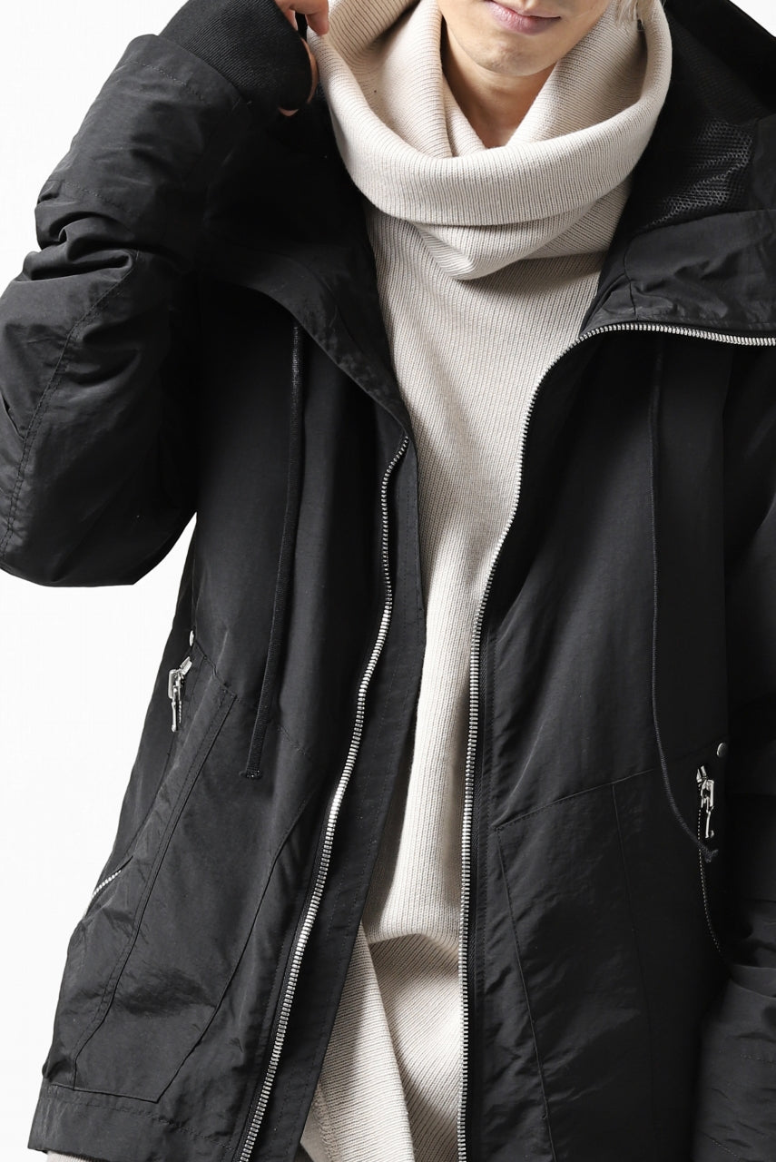 A.F ARTEFACT "PLEASANT" PARKA-JACKET / SALT SHRINKAGE NYLON (BLACK)